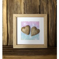 Originelles Bild 17x17 cm Mit Holz Herzen - Text Wählbar von GESCHENKEundMEER