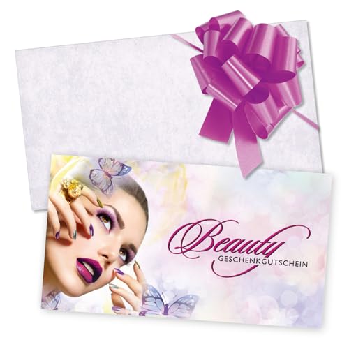 GESCHENKGUTSCHEINcom by POS-HAUER. Gutschein-Set. 10x Gutschein + Kuvert + Schleife. Für Kosmetikstudio Wimpernverlängerung Nail-Design, blanko zum selber Ausfüllen. von GESCHENKGUTSCHEINcom by POS-HAUER