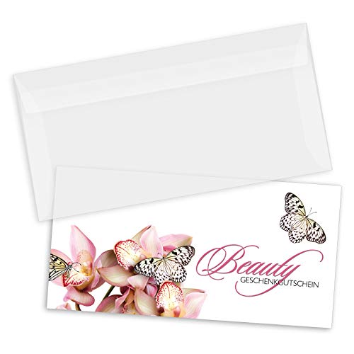 GESCHENKGUTSCHEINcom by POS-HAUER. Gutschein-Set. 10x Gutschein + Kuvert. Für Kosmetik Beauty Wellness Kosmetikstudios, blanko zum selber Ausfüllen. von GESCHENKGUTSCHEINcom by POS-HAUER