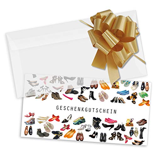 GESCHENKGUTSCHEINcom by POS-HAUER. Gutschein-Set. 25x Gutschein + Kuvert + Schleife. Für Schuhwaren Schuster. Schuhgutscheine, blanko zum selber Ausfüllen. von GESCHENKGUTSCHEINcom by POS-HAUER