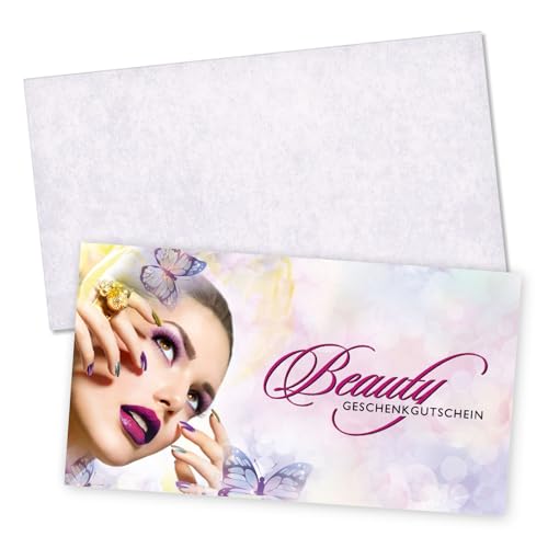 GESCHENKGUTSCHEINcom by POS-HAUER. Gutschein-Set. 50x Gutschein + Kuvert. Für Kosmetiksalon Fingernagelstudios Lash-Extentions, blanko zum selber Ausfüllen. von GESCHENKGUTSCHEINcom by POS-HAUER