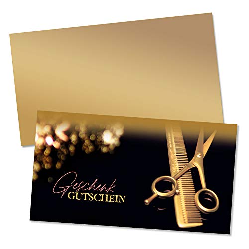 GESCHENKGUTSCHEINcom by POS-HAUER. Gutschein-Set. 10x Gutschein + Kuvert. Für Friseurgeschäfte Friseure, blanko zum selber Ausfüllen. von GESCHENKGUTSCHEINcom by POS-HAUER