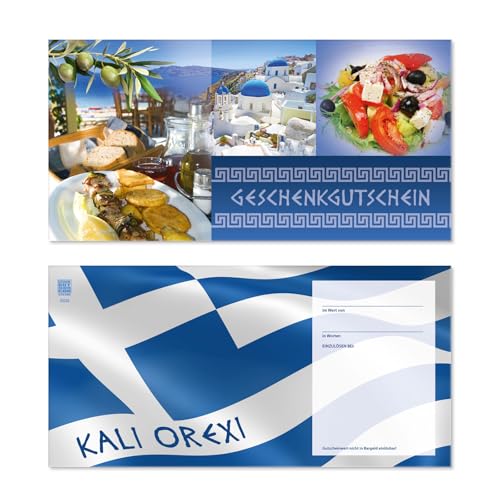GESCHENKGUTSCHEINcom by POS-HAUER. 100 Gutscheine, blanko zum selbst Ausfüllen. Für griechisches Restaurant Gasthaus Gastronomie. von GESCHENKGUTSCHEINcom by POS-HAUER