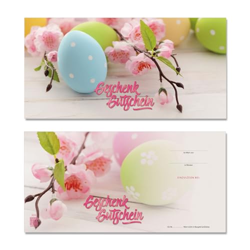 GESCHENKGUTSCHEINcom by POS-HAUER. 25 Gutscheine. Blanko zum Selberausfüllen. Für Ostern Osterfest, mit glänzender Vorderseite. von GESCHENKGUTSCHEINcom by POS-HAUER