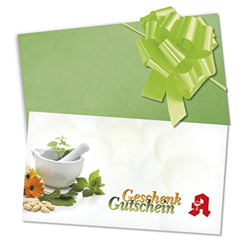 GESCHENKGUTSCHEINcom - 25 Formulare zum Erstellen eigener Gutscheine mit Kuvert/Schleife für Apotheken Firmen AP12332-25 von GESCHENKGUTSCHEINcom by POS-HAUER