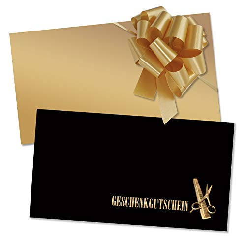 GESCHENKGUTSCHEINcom by POS-HAUER. Gutschein-Set. 100x Gutschein + Kuvert + Schleife. Für Friseursalons Friseurzubehör Unternehmen, blanko zum selber Ausfüllen. von GESCHENKGUTSCHEINcom by POS-HAUER