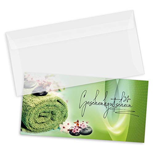 GESCHENKGUTSCHEINcom by POS-HAUER. Gutschein-Set. 10x Gutschein + Kuvert. Für Kosmetik Spa Massage und andere Unternehmen, blanko zum selber Ausfüllen. von GESCHENKGUTSCHEINcom by POS-HAUER