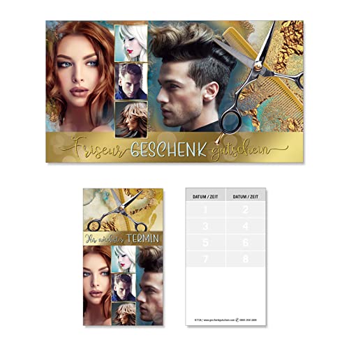 GESCHENKGUTSCHEINcom by POS-HAUER. Gutschein-Set. 10x Gutscheine + 100x Terminkarten. Für Friseure, blanko zum selber Ausfüllen. von GESCHENKGUTSCHEINcom by POS-HAUER