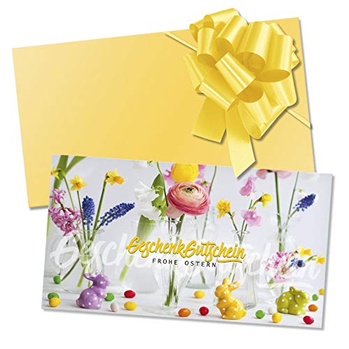 GESCHENKGUTSCHEINcom by POS-HAUER. Gutschein-Set. 25x Gutschein + Kuvert + Schleife. Für Ostern Osterfest Ostergutscheine, blanko zum selber Ausfüllen. von GESCHENKGUTSCHEINcom by POS-HAUER