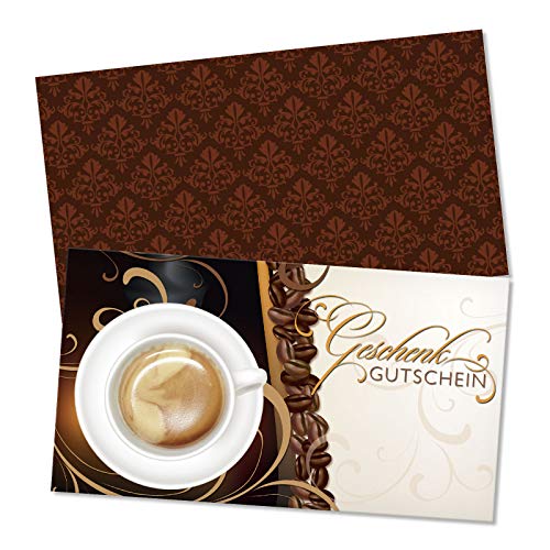 GESCHENKGUTSCHEINcom by POS-HAUER. Gutschein-Set. 50x Gutschein + Kuvert. Für Cafe Kaffeehaus Cafébar. Cafégutscheine, blanko zum selber Ausfüllen. von GESCHENKGUTSCHEINcom by POS-HAUER