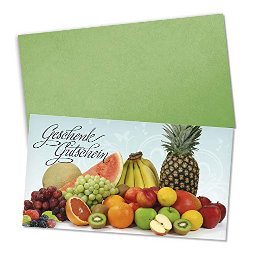 GESCHENKGUTSCHEINcom by POS-HAUER. Gutschein-Set. 50x Gutschein + Kuvert. Für Obst-Geschäft Gemüse-Geschäft, blanko zum selber Ausfüllen. von GESCHENKGUTSCHEINcom by POS-HAUER