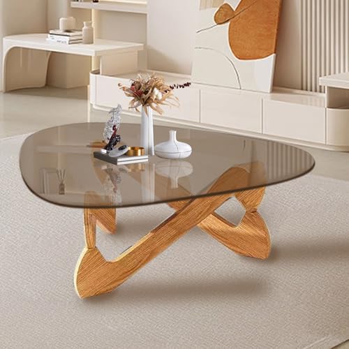 GESEILAY Couchtisch aus Glas (Holzfarbe-Braun, 82cm) von GESEILAY