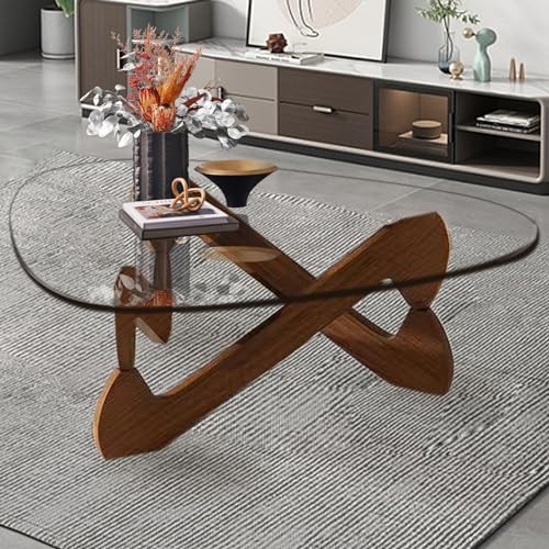 GESEILAY Couchtisch Glas Holz Dreieckiger Wohnzimmertisch Modern Couchtische Tisch Wohnzimmer für Couch Ausgefallene Kaffeetisch für Wohnzimmer von GESEILAY