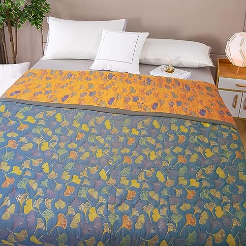 GESEILAY Tagesdecke 240x260 Blau und Orange Ginkgo Bettüberwurf Atmungsaktiv Gesteppte Sommerdecke Weich Bequem Sofaüberwurf für Bett (240x260cm, Orange) von GESEILAY