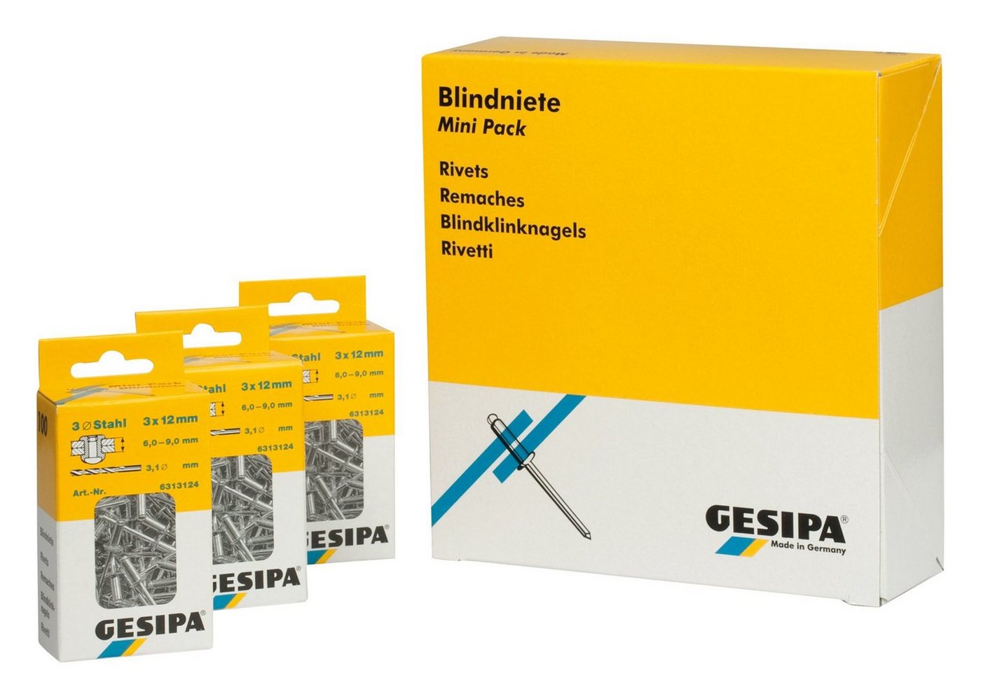 GESIPA Blindniete, (100 Stück), Mini-Pack Aluminium 3 x 8 mm a 100 Stück von GESIPA