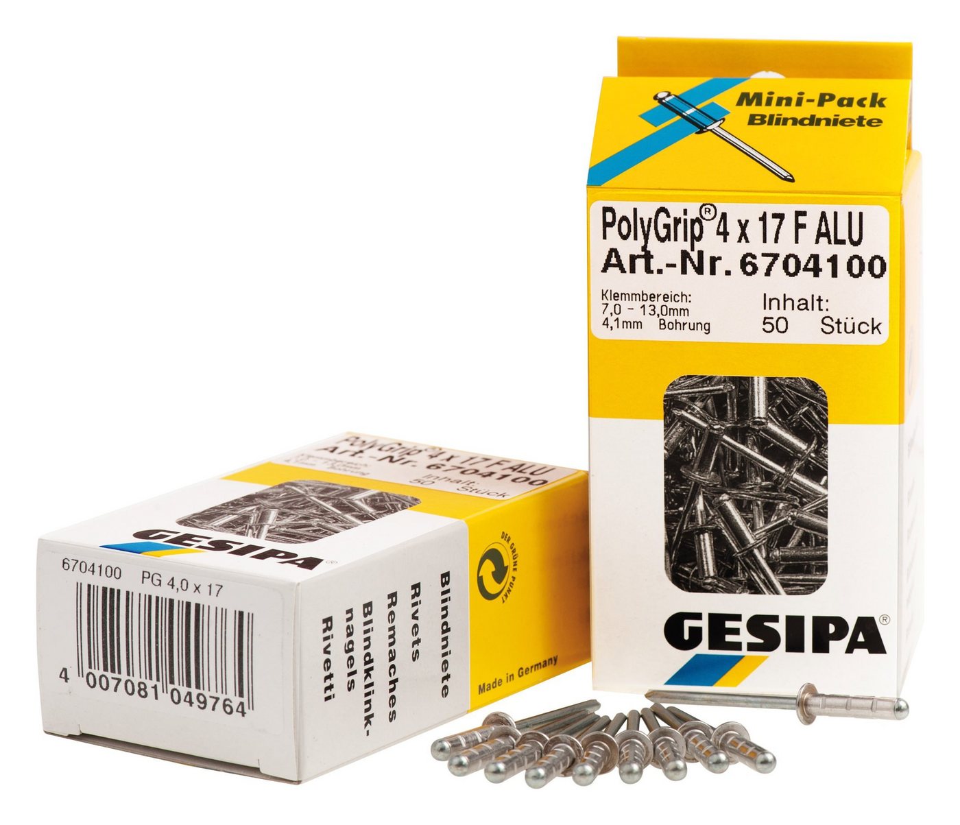 GESIPA Blindniete, (25 Stück), Mini-Pack PolyGrip Alu / Stahl 4,8 x 10 K 16 mm von GESIPA