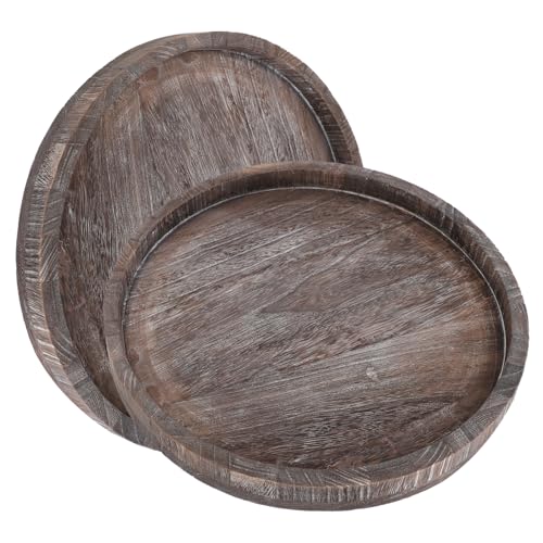 GETAJGHSD 2 Stücke Holz Dekorative Tabletts Runde Kaffee Tisch Tabletts Eiche Dekorative Mittelpunkt von GETAJGHSD
