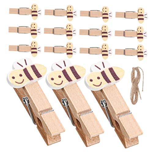GETAJGHSD 50stücke Mini-wäscheklammern Aus Holz Mit Bienen-Design Inklusive Juteschnur Für Bastelarbeiten Fotosaufhänger Snack-Clips Party-Dekoration Und Wohn-Ordner von GETAJGHSD