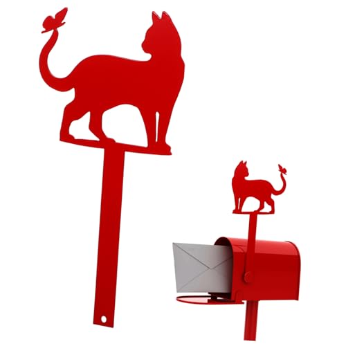 GETAJGHSD Eisen Gartenstecker Katze als Briefkasten Deko Rotes Katzenmotiv Mailbox Ornament Kreative Postkasten Verzierung für Außenbereich Gartenstecker mit Stilvollem Design von GETAJGHSD