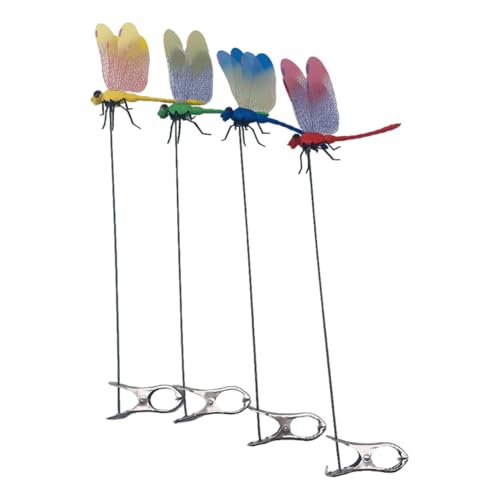 GETBSTOOP 4-teiliges Set for Innen- und Außenbereich: Künstliche Libellenhalter-Clips, 3D-Design, Libellen-Klemmclips zur Insektenabwehr, Deko for Garten und Terrassen, Fliegenvertreiber von GETBSTOOP