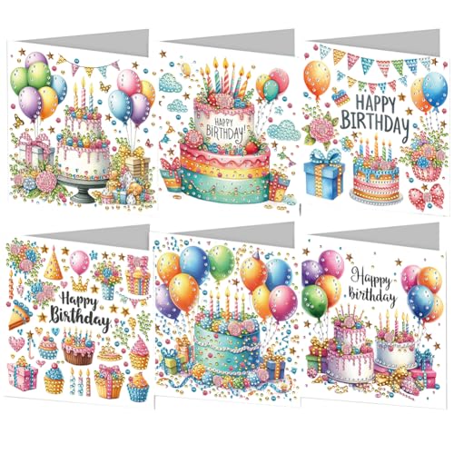 GETBSTOOP 6PCS Geburtstag Art Cards DIY Handgefertigte Diamantmalerei Geschenkkarten von GETBSTOOP