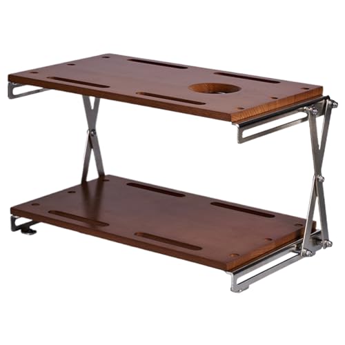 GETBSTOOP Doppelschicht Holz im Freien im Freien Campingregal Multifunktional Faltbarer Couchtisch Leichte Grillregale for Camping -Wandern von GETBSTOOP