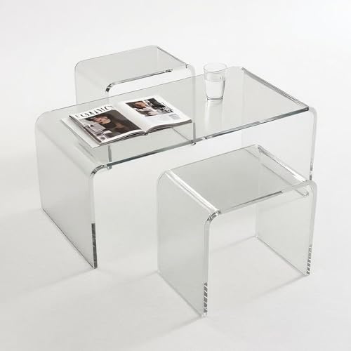 GETCK Acryl-Couchtisch und Hocker, 2er-Set, moderner, minimalistischer, rechteckiger Tisch + 38,1 cm transparenter Mehrzweck-Hocker, Resthocker, Duschsitz mit abgerundeten Kanten (Hocker: 39,9 x 26,9 GETCK Acryl-Couchtisch und Hocker, 2er-Set, moderner, minimalistischer, rechteckiger Tisch + 38,1 cm transparenter Mehrzweck-Hocker, Resthocker, Duschsitz mit abgerundeten Kanten (Hocker: 39,9 x 26,9 von GETCK