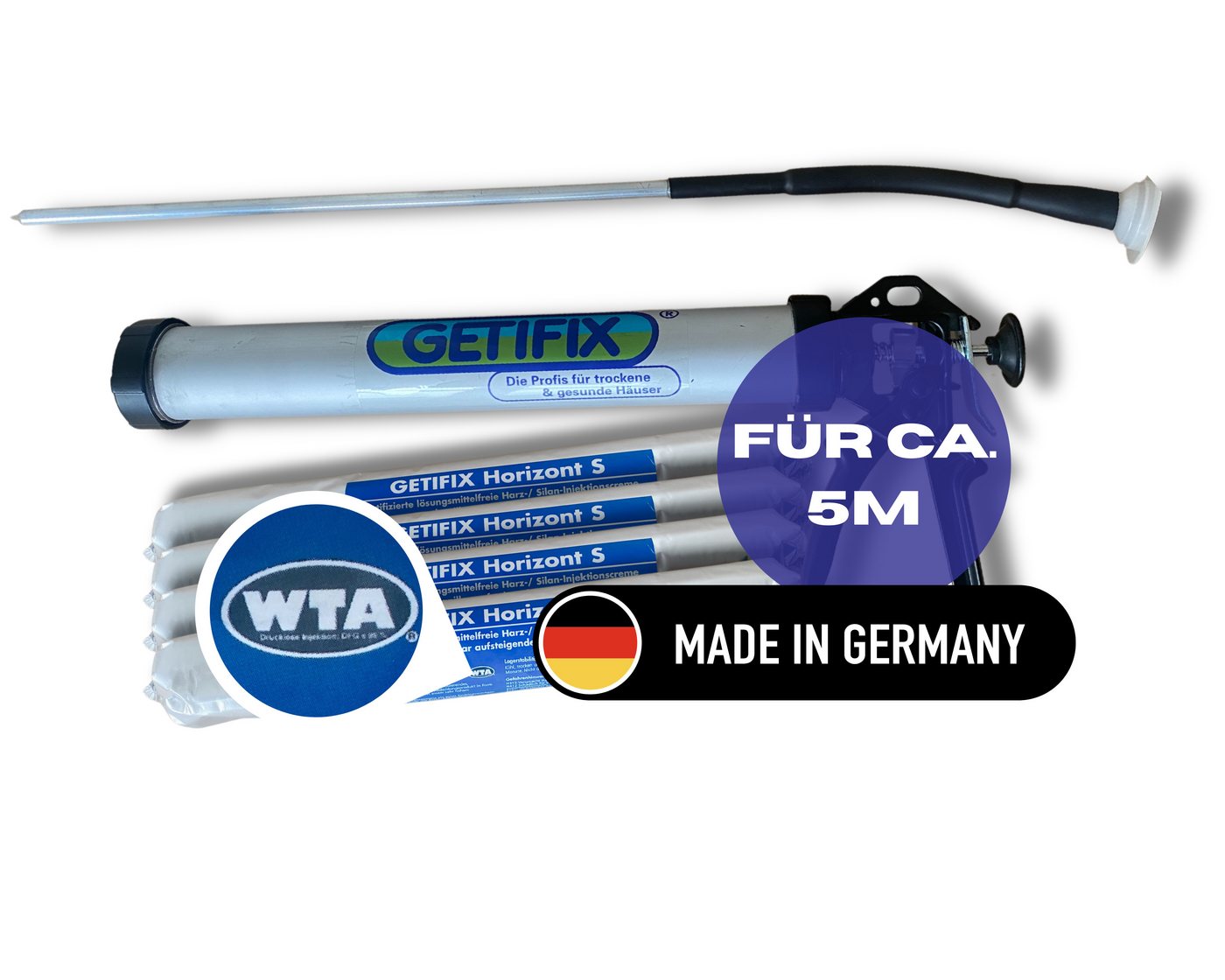 GETIFIX Dichtstoff GETIFIX Horizontalsperre Einsteiger Set, Neu, Gebrauchsfertig, (4-tlg), Leicht in der Anwendung, Renovierungsset für 5m oder 10m von GETIFIX