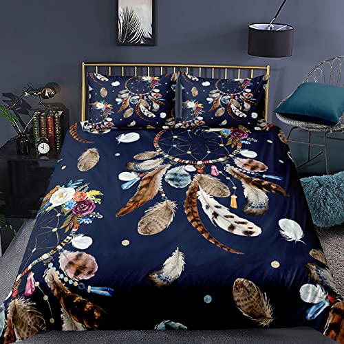 GETIYA Bunt Blume Bettwäsche 135x200 Exotisch Stil Traumfänger Bettwäsche Mikrofaser Federn Muster Bettbezug Boho Deckenbezug Romantisch Bettwäsche Einzelbett mit Kissenbezug 80x80cm von GETIYA