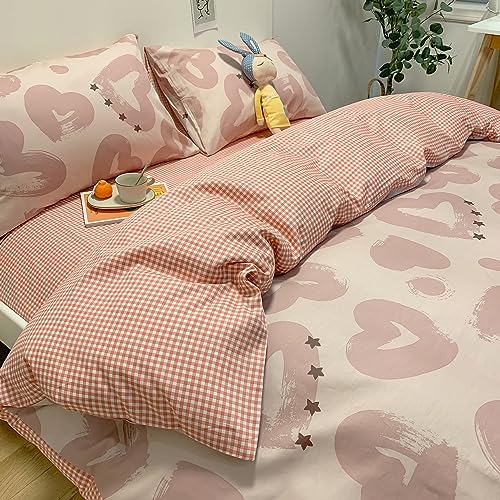 GETIYA Damen Mädchen Bettwäsche 135x200 Baumwolle Bettwäsche Herz Muster Bettbezug Einzelbett Romantisch Herz Bettwäsche Rosa Wendebettwäsche mit Reißverschluss und 1 Kissenbezug 80x80 von GETIYA