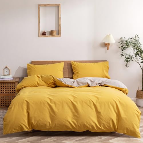 GETIYA Dunkel Gelb Bettwäsche 220x240 Klassisch Einfarbiges Bettwäsche Set 3 TLG Weiche Baumwolle Wende Bettwäsche für Herren Damen Einfaches Basis Bettbezug Set mit 2 Kissenbezüge 80X80 Doppelbett von GETIYA