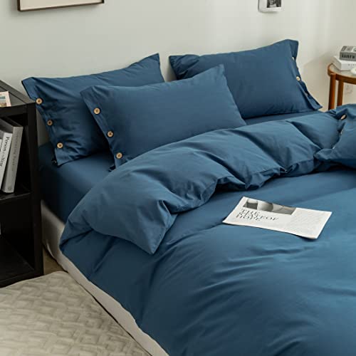 GETIYA Dunkelblau Bettwäsche 135x200 Baumwolle Bettwäsche Blau Unifarben Bettbezug Zweiteilig Herren Damen Bettwäsche mit Reißverschluss und 1 Knöpfen Kissenbezug 80x80 von GETIYA