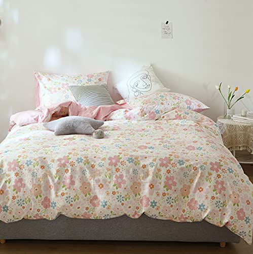 GETIYA Elegant Blumen Bettwäsche 100x135cm Baumwolle Romantisch Rosa Blumen Deckenbezug Babybettwäsche Baby Mädchen Weiß Rosa Wendebettwäsche mit Reißverschluss und Kissenbezug 40x60 von GETIYA