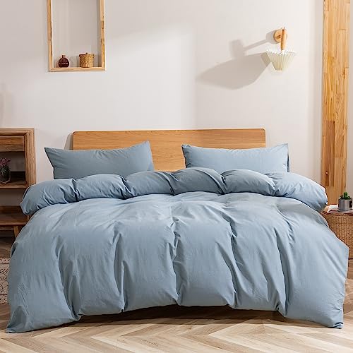 GETIYA Elegant Hellblau Bettwäsche 200x220 3Teilig Weich Gewaschene Baumwolle Bettwäsche Blau Unifarben Bettbezug Damen Herren Bettwäsche Doppelbett mit 2 Reißverschluss Kissenbezug 80x80 von GETIYA