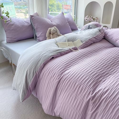 GETIYA Elegant Hellviolett Seersucker Bettwäsche 135x200 Unifarben Bettwäsche Lila Seersucker Bettbezug Zweiteilig Damen Mädchen Bettwäsche Mikrofaser mit 1 Kissenbezug 40x80 von GETIYA