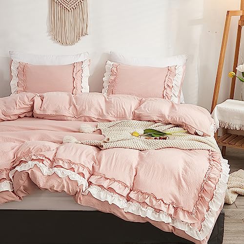 GETIYA Elegant Rüschen Bettwäsche 135x200 Weich Mikrofaser Bettwäsche mit Doppellagige Rüschen Damen Mädchen Bettwäsche Rosa Aesthetic Rüschen Bettbezug Einzelbett mit 1 Kissenbezug 80x80 von GETIYA