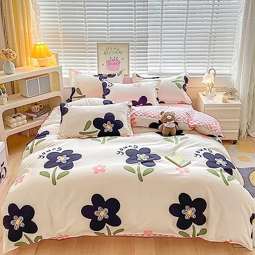GETIYA Elegant Schwarz Blumen Bettwäsche 135x200 Damen Mädchen Bettwäsche Blümchen Blumen Muster Bettbezug Einzelbett Kinder Bettwäsche Mikrofaser Wendebettwäsche mit Kissenbezug 80x80 von GETIYA