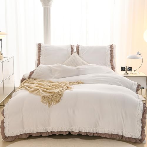 GETIYA Exquisite Rüschen Bettwäsche 200x200 Mikrofaser Bettwäsche Weiß Khaki Doppellagige Rüschen Bettbezug Damen Mädchen Bettwaesche Rüschen Deckenbezug Doppelbett mit 2 Kissenbezug 80x80 GETIYA Exquisite Rüschen Bettwäsche 200x200 Mikrofaser Bettwäsche Weiß Khaki Doppellagige Rüschen Bettbezug Damen Mädchen Bettwaesche Rüschen Deckenbezug Doppelbett mit 2 Kissenbezug 80x80 von GETIYA