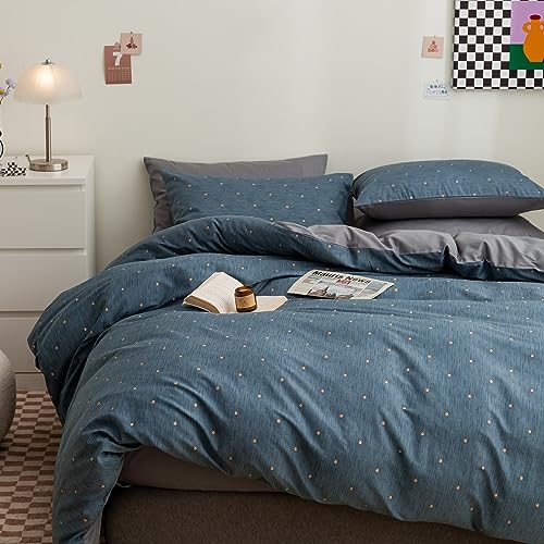 GETIYA Herren Damen Bettwäsche 200x220 3Teilig Aesthetic Punkte Bettwäsche Baumwolle Dunkelblau Bettbezug Gepunktet Muster Geometrische Bettwäsche Doppelbett mit 2 Kissenbezüge 80x80 von GETIYA