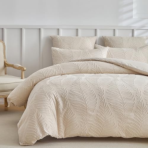 GETIYA Herren Damen Bettwäsche 200x220 3Teilig Exquisite Blattmuster Bettwäsche Beige Weich Mikrofaser Bettbezug Blätter Muster Romantisch Bettwaesche Doppelbett mit 2 Kissenbezug 80x80 von GETIYA