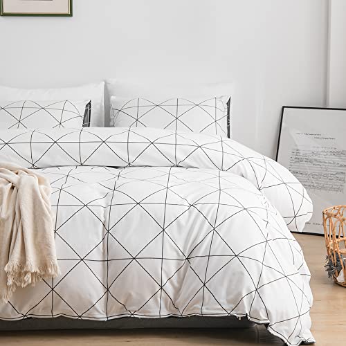 GETIYA Herren Damen Bettwäsche 200x220 Weiß Dunkelgrau Geometrisch Bettwäsche Kariert Karo Muster Bettbezug Set 3 Teilig Flauschige Mikrofaser Wendebettwäsche Doppelbett mit 2 Kissenbezug 80x80 von GETIYA