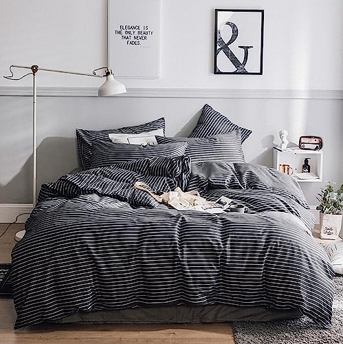 GETIYA Luxus Geometrische Bettwäsche 220x240 3Teilig Dunkelgrau Streifen Bettwäsche Baumwolle Modern Gestreift Bettbezug Paar Bett Damen Herren Bettwäsche mit 2 Reißverschluss Kissenbezug 80x80 von GETIYA