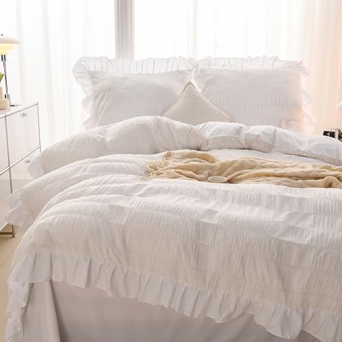 GETIYA Mädchen Damen Bettwäsche 155x220 Aesthetic Seersucker Bettwäsche mit Rüschen Flauschige Mikrofaser Bettwäsche Weiß Rüschen Bettbezug Gestreift Muster mit 1 Kissenbezug 80x80 GETIYA Mädchen Damen Bettwäsche 155x220 Aesthetic Seersucker Bettwäsche mit Rüschen Flauschige Mikrofaser Bettwäsche Weiß Rüschen Bettbezug Gestreift Muster mit 1 Kissenbezug 80x80 von GETIYA