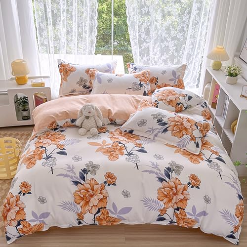 GETIYA Mädchen Damen Bettwäsche 200x200 Mikrofaser Bettwäsche Blumen Blümchen Bettbezug Doppelbett Orange Blumen Bettwäsche Floral Muster Blumen Bettwaesche mit 2 Kissenbezug 80x80 von GETIYA