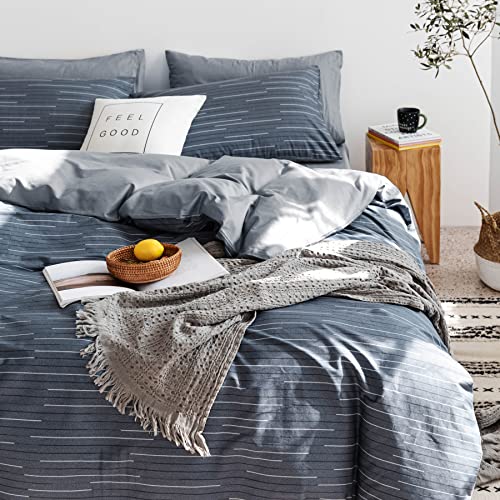 GETIYA Modern Bettwäsche 200x200 Blau Gestreift Bettwäsche Herren Damen Bettbezug Streifen Muster Geometrische Bettwäsche Baumwolle Doppelbett Deckenbezug mit Reißverschluss und 2 Kissenbezug 80x80 von GETIYA