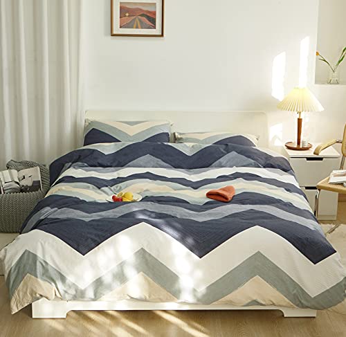 GETIYA Modern Geometrische Bettwäsche 200x200 Weiß Blau Wellen Muster Bettwäsche Damen Herren Streifen Bettwaesche Baumwolle Gestreift Deckenbezug mit Reißverschluss und 2 Kissenbezüge 80x80 von GETIYA