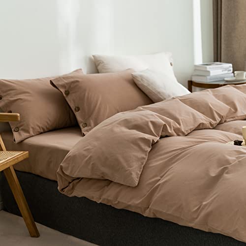 GETIYA Modern Uni Bettwäsche 200x200 Hellbraun Braun Bettwäsche Baumwolle Herren Damen Bettwäsche Doppelbett Einfarbig Bettbezug mit Reißverschluss und 2 Kissenbezug 80x80 mit Elegant Knöpfen von GETIYA