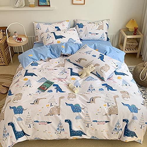 GETIYA Niedliche Weiß Bettwäsche 135x200 4 TLG Kinder Bettwäsche Dinosaurier Muster Bettbezug Jungen Mädchen Bettwäsche mit Reißverschluss 2 Bettbezug und 2 Kissenbezüge 80x80 Einzelbett Bettwäsche von GETIYA