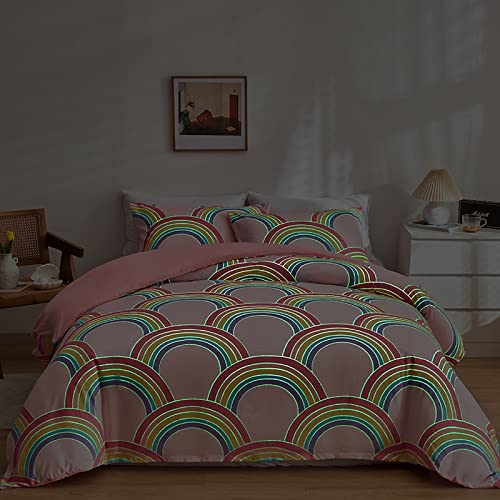 GETIYA Regenbogen Bettwäsche 135x200 Mikrofaser Bettwäsche Mädchen Damen Bettwäsche Regenbogen Leuchtend im Dunkeln Einzelbett Bettbezug Rosa Bettwaesche mit Kissenbezug 80x80cm von GETIYA