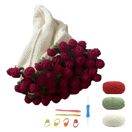 Blumenstrauß-Decken-Material-Kit, Rosendecke, Häkelblumenstrauß, Blumenstrauß-Decke, DIY für Muttertag, Geburtstag, Valentinstagsgeschenk, 100 x 100 cm, dunkelrote Rosen Häkelblumendecke Blumenstrauß-Decken-Material-Kit, Rosendecke, Häkelblumenstrauß, Blumenstrauß-Decke, DIY für Muttertag, Geburtstag, Valentinstagsgeschenk, 100 x 100 cm, dunkelrote Rosen Häkelblumendecke von GETJOY